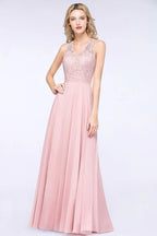 Vestido de Dama de Honra Elegante com Apliques Florais, Chiffon Cor de Rosa Enferrujado, Comprimento até ao Chão, Vestido Formal