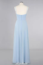 Elegant Front Split Bridesmaid Dress Garden Spaghetti Straps V-neck Floor Length Dress