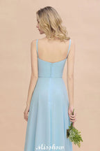 Elegant Front Split Bridesmaid Dress Garden Spaghetti Straps V-neck Floor Length Dress