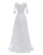 Boho Lace Wedding Dress With V Neck And Half Sleeves Back Zipper