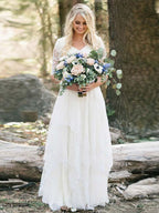 Boho Lace Wedding Dress With V Neck And Half Sleeves Back Zipper