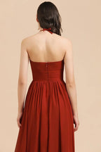 Elegant Halter Aline Chiffon Bridesmaid Dress Sleeveless Floor Length Wedding Party Dress