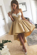 Elegante vestido de fiesta de satén elástico con escote en A y corte en A alto y bajo