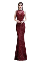Abito da sera sirena senza maniche color borgogna con scollo a illusione elegante