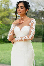Elegant Ivory Long Sleeves Mermaid Wedding Dress With Appliques And Chapel Train