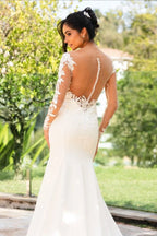 Elegant Ivory Long Sleeves Mermaid Wedding Dress With Appliques And Chapel Train