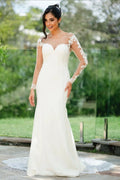Elegant Ivory Long Sleeves Mermaid Wedding Dress With Appliques And Chapel Train