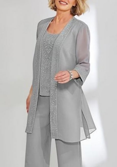 Elegant Jewel Long sleeves Two pieces Chiffon Mother dress