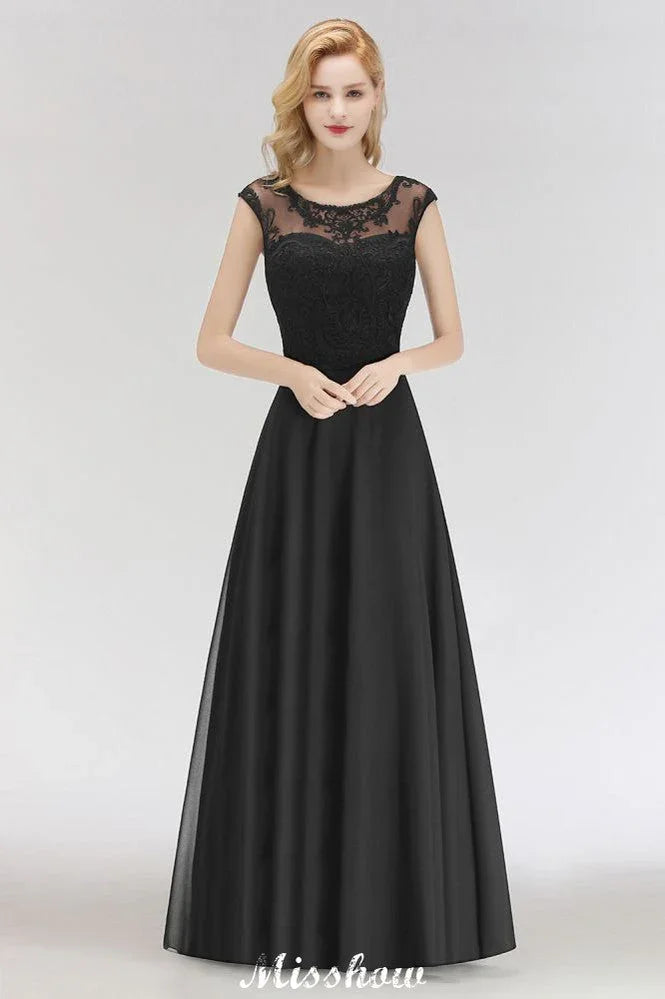 Elegantes juwelenbesetztes ärmelloses bodenlanges A-Linien-Spitzenkleid in Schwarz für Brautjungfern