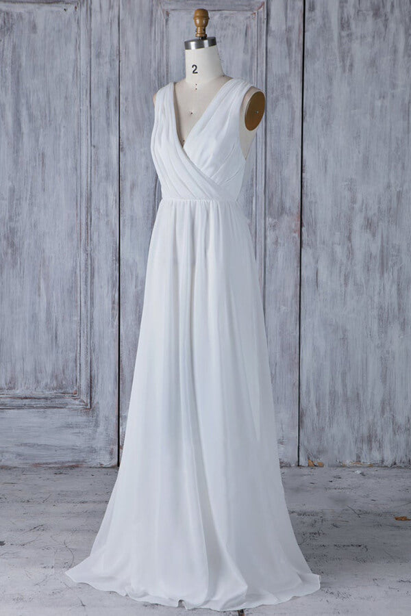 Elegante vestido de novia largo de gasa con encaje y volantes en forma de A
