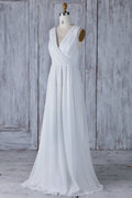 Elegante vestido de novia largo de gasa con encaje y volantes en forma de A