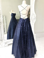 Robes de bal élégantes longues en ligne A, bustier sans bretelles, dos ouvert, ornées de paillettes