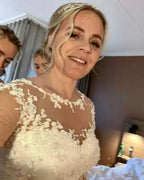 Elegante vestido de novia largo de tul con escote en A y escote en forma de corazón