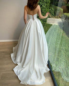 Vestidos Elegantes Longos de Bola com Decote Coração, Alças Finas de Espaguete, Vestido de Noiva em Cetim