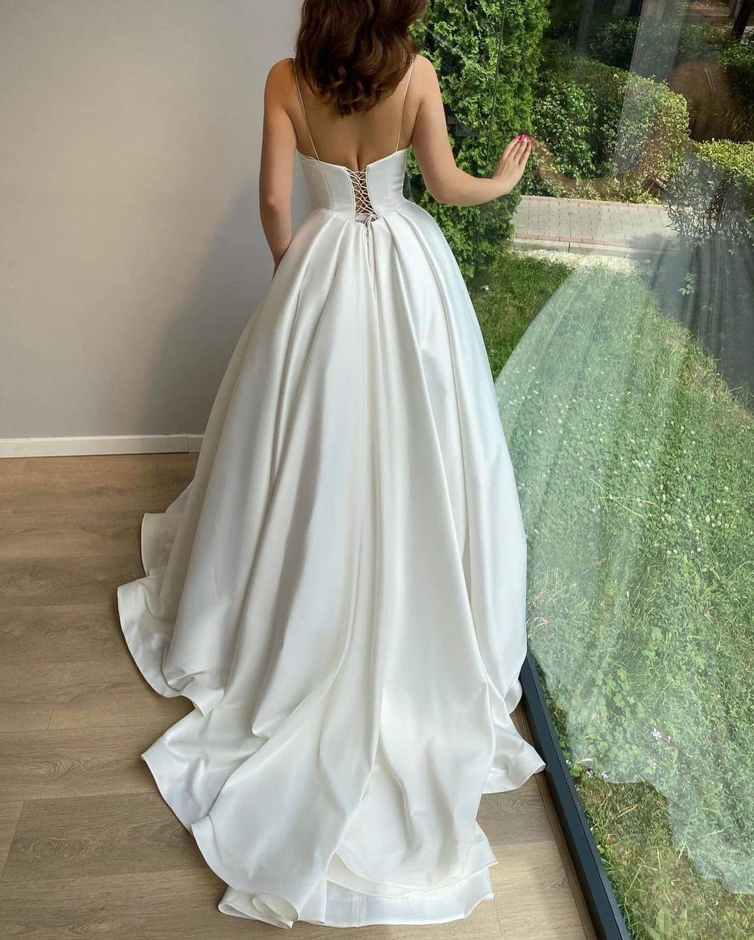 Vestidos Elegantes Longos de Bola com Decote Coração, Alças Finas de Espaguete, Vestido de Noiva em Cetim