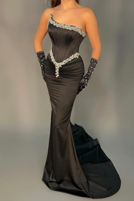 Robes de soirée longues élégantes noires sans manches en forme de sirène ornées de paillettes
