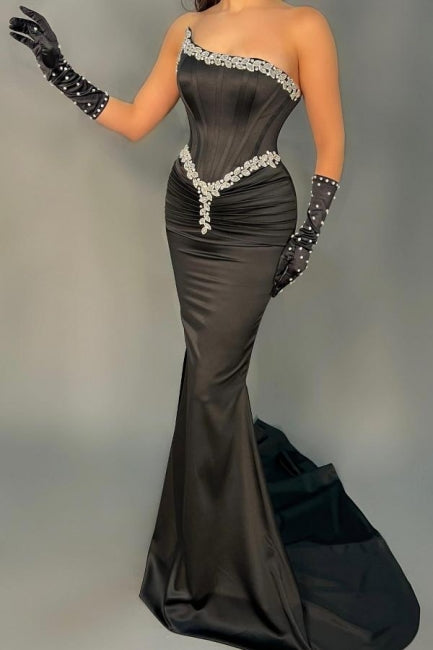 Robes de soirée longues élégantes noires sans manches en forme de sirène ornées de paillettes