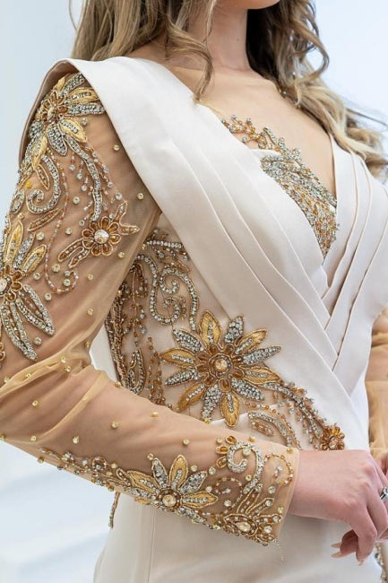 Robes de bal sirène élégantes longues à perles scintillantes avec manches longues