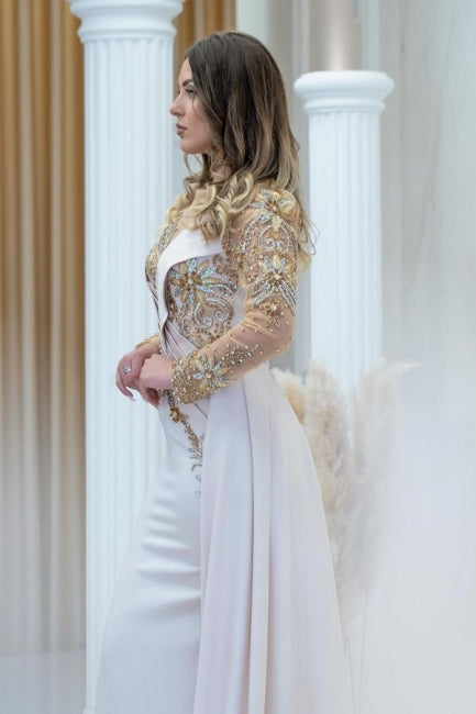 Robes de bal sirène élégantes longues à perles scintillantes avec manches longues