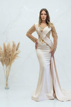 Robes de bal sirène élégantes longues à perles scintillantes avec manches longues