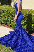 Elegante vestido de fiesta largo de sirena con cuello halter, satén, encaje y espalda descubierta