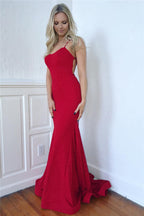 Robe de bal élégante longue sirène à fines bretelles et dos ouvert