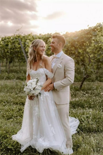 Robe de mariée élégante longue asymétrique en tulle avec dentelle florale