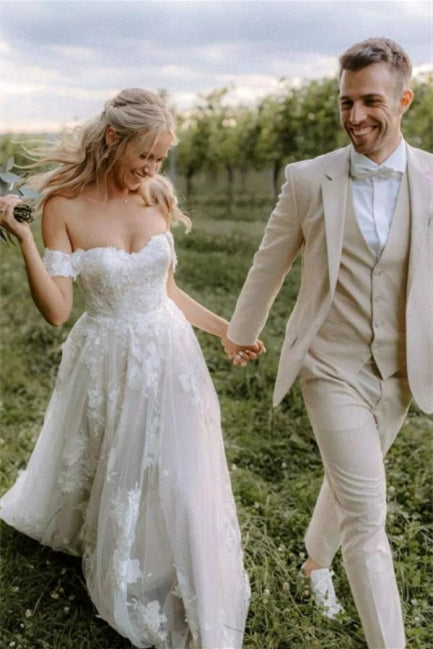 Robe de mariée élégante longue asymétrique en tulle avec dentelle florale