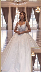 Robes de mariée longues élégantes princesse sans manches en ligne A avec dentelle