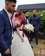 Vestidos de Noiva Elegantes Longos de Tule e Renda Princesa com Mangas