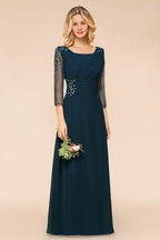 Elegant Long Sleeves Crystal A-line Bridesmaid Dress Maxi Formal Dress