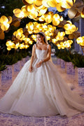 Vestido de Noiva Elegante Branco Longo em Linha A com Alças de Renda e Apliques
