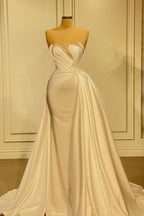 Elegante vestido de novia largo blanco brillante sin mangas con sirena y encaje