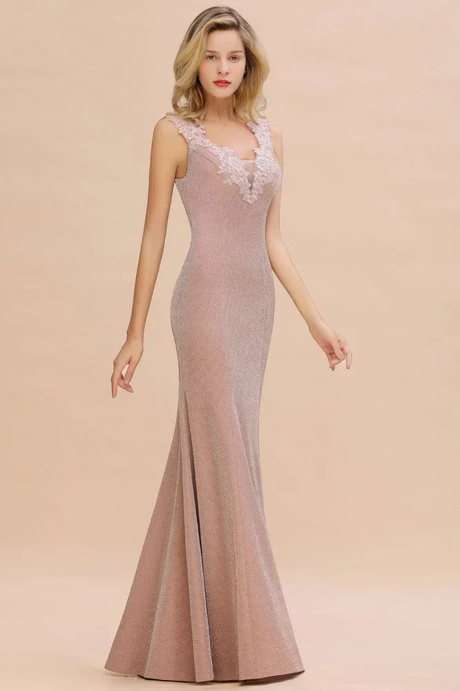 Elegant Mermaid Evening Party Dress Sleeveless V-neck Silk Slim Prom Gown