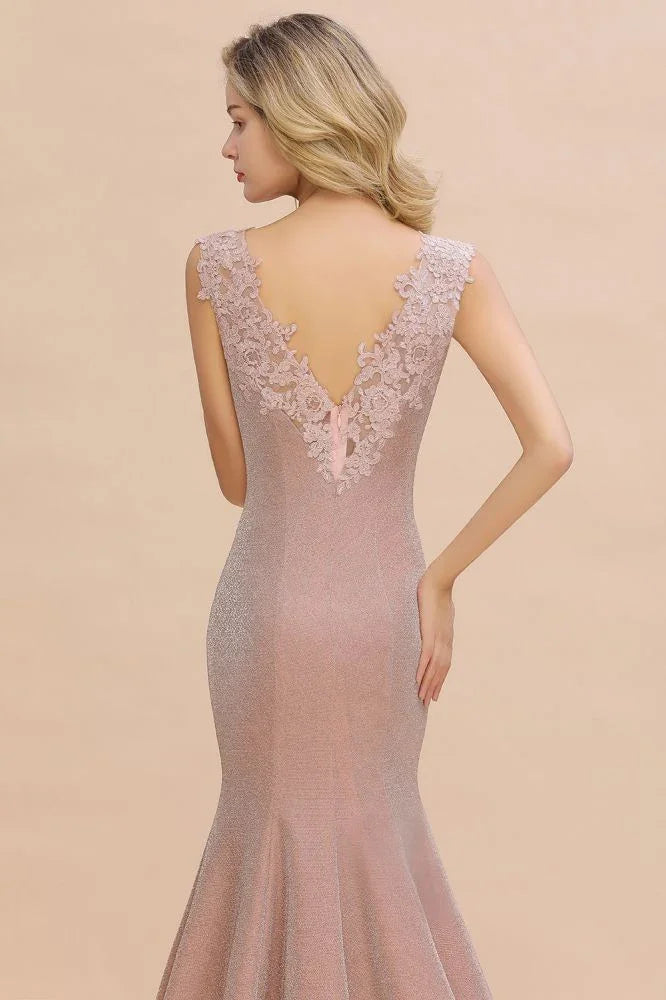 Elegant Mermaid Evening Party Dress Sleeveless V-neck Silk Slim Prom Gown