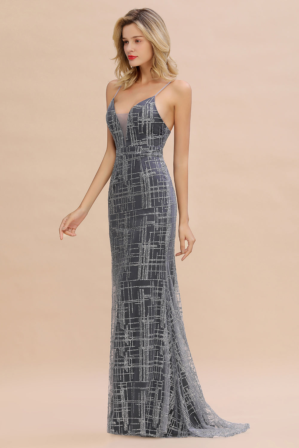 Elegante abito lungo da sera senza maniche a sirena