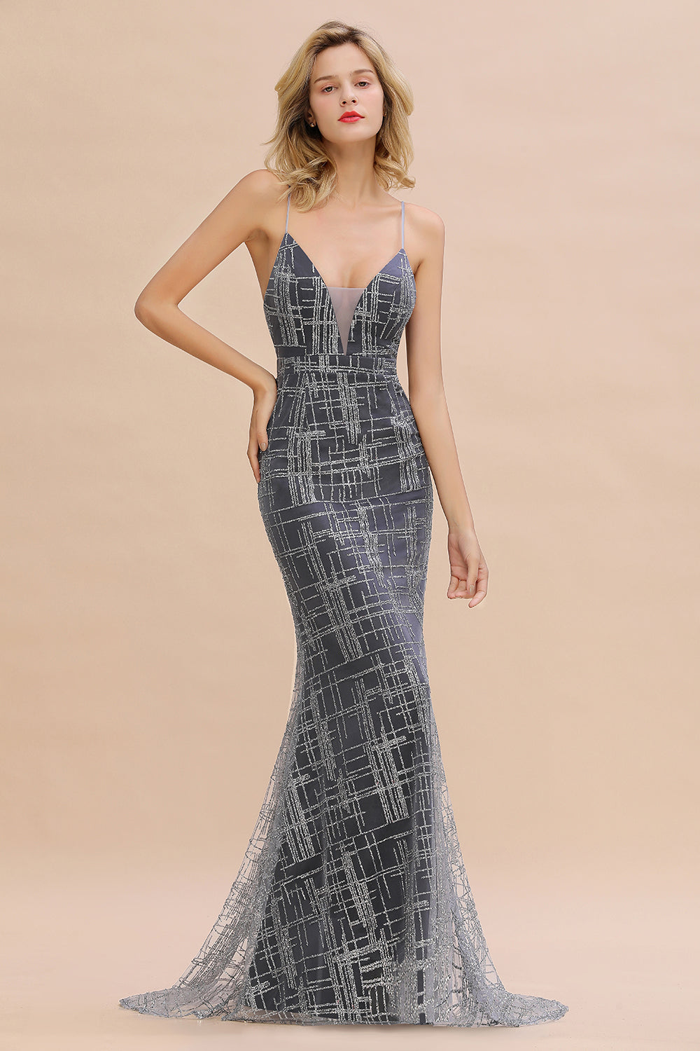 Elegante abito lungo da sera senza maniche a sirena