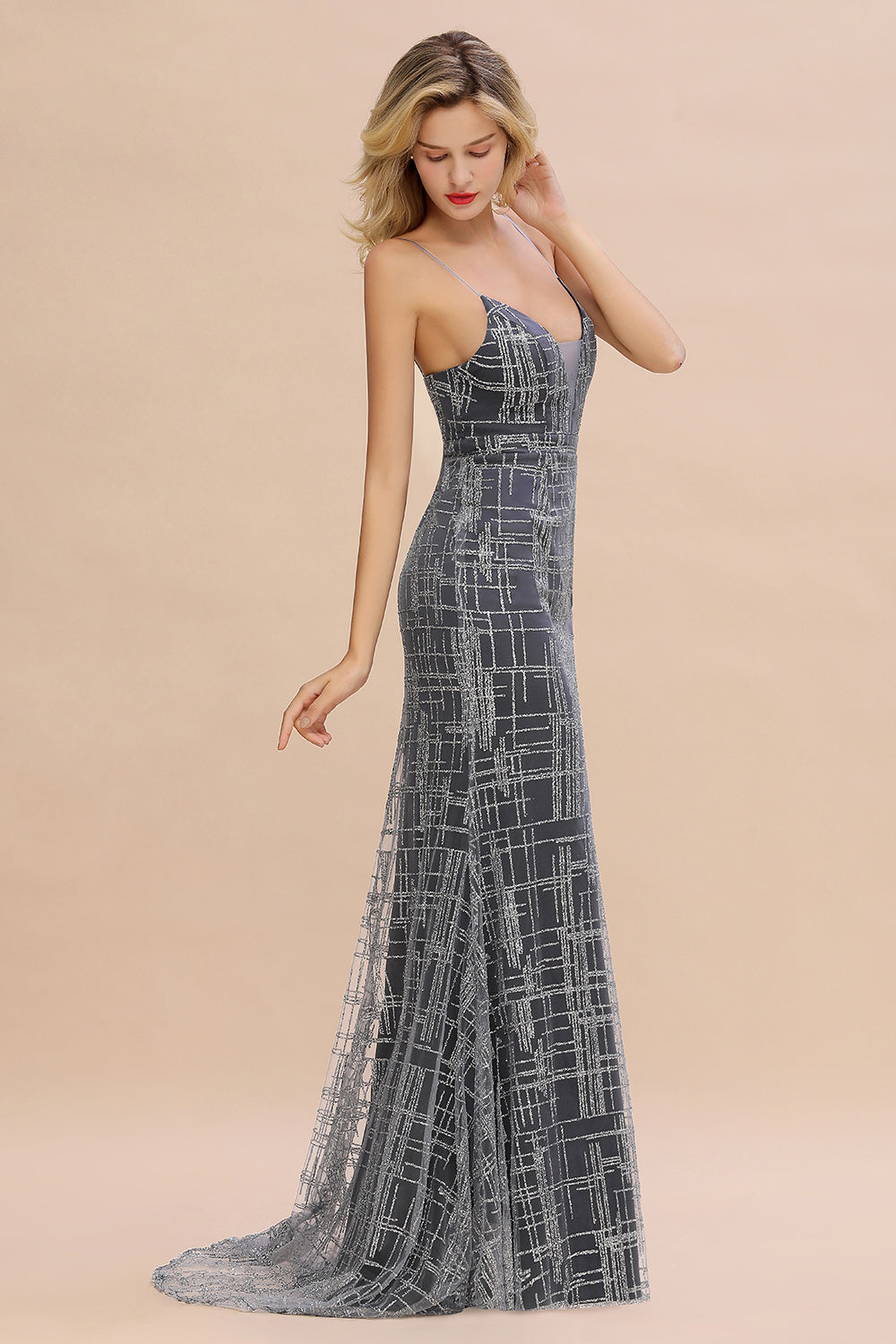 Elegante abito lungo da sera senza maniche a sirena