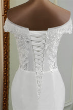 Elegant Off The Shoulder White Mermaid Wedding Dress With Beading And Lace