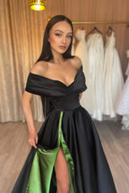 Vestido de baile elegante, sem ombros, com decote em V, sem mangas, corte em linha A, com racha