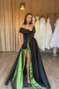 Vestido de baile elegante, sem ombros, com decote em V, sem mangas, corte em linha A, com racha