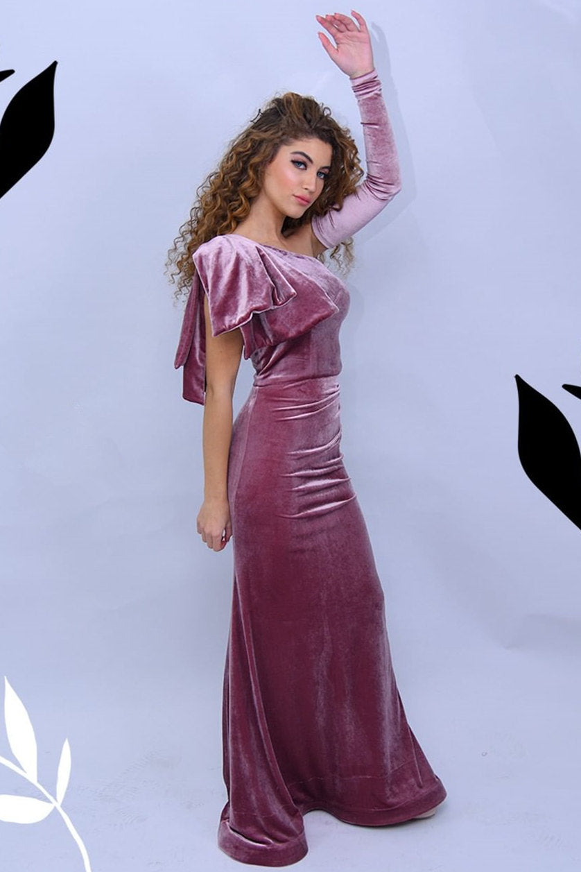 Vestido de Baile Elegante com Uma Manga Longa e Alça Única em Corte A-line