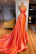 Robe de bal sirène élégante en cristal orange avec traîne amovible