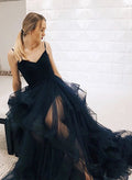 Robes longues de soirée formelles en tulle à col en V élégantes pour princesses