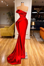 Vestidos de Baile Formais Elegantes Vermelhos Longos em Cetim, Sem Alças, Estilo Sereia