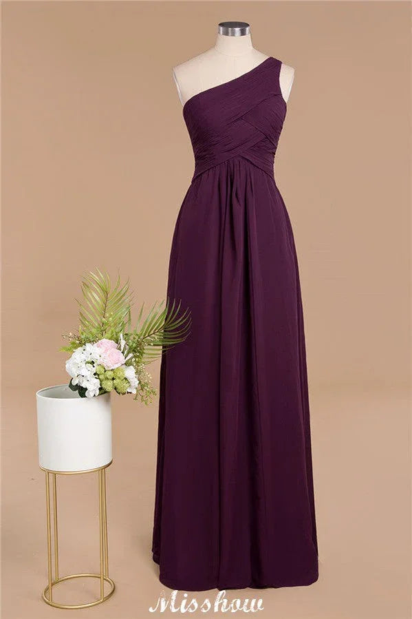 Elegant Ruffles One Shoulder Prom Dresses | A-Line Sleeveless Evening Dresses