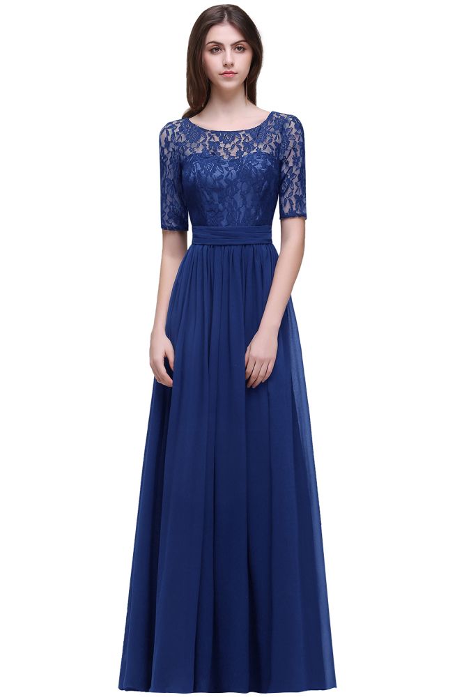 Abito da sera elegante a linea ad A in chiffon con scollo a tuffo e pizzo