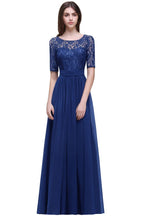 Abito da sera elegante a linea ad A in chiffon con scollo a tuffo e pizzo
