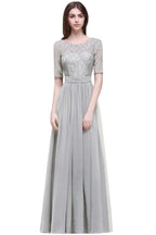 Abito da sera elegante a linea ad A in chiffon con scollo a tuffo e pizzo