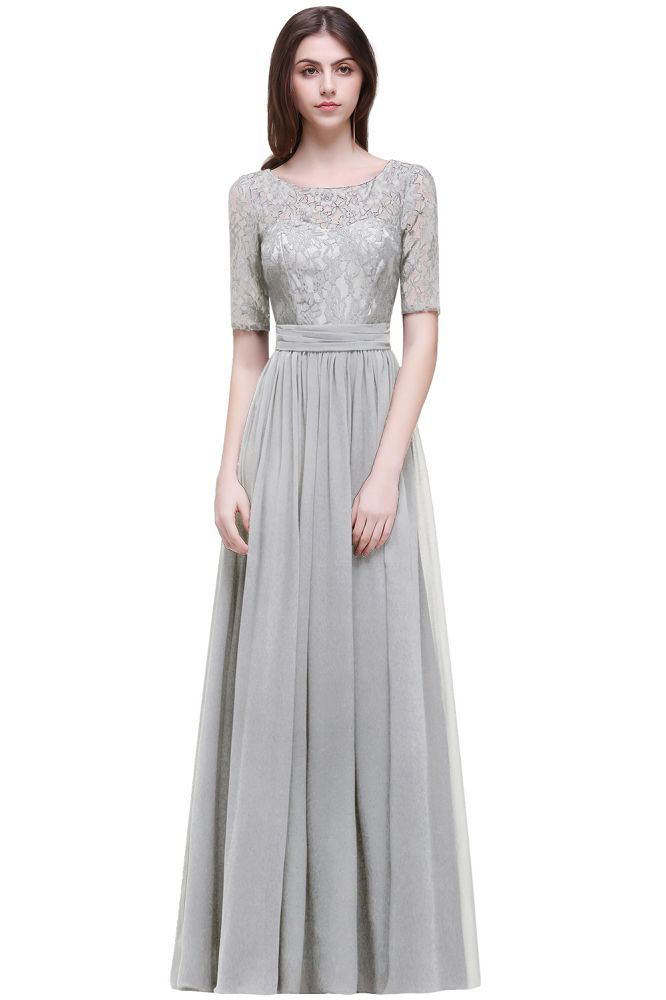 Abito da sera elegante a linea ad A in chiffon con scollo a tuffo e pizzo